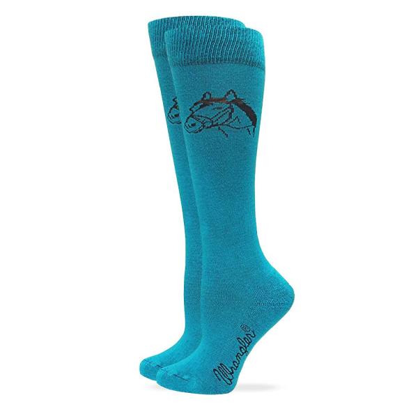 Wrangler Ladies Cushioned Horse Head Boot Sock 1 Pair, Teal, W 7.5-9.5/M 6-