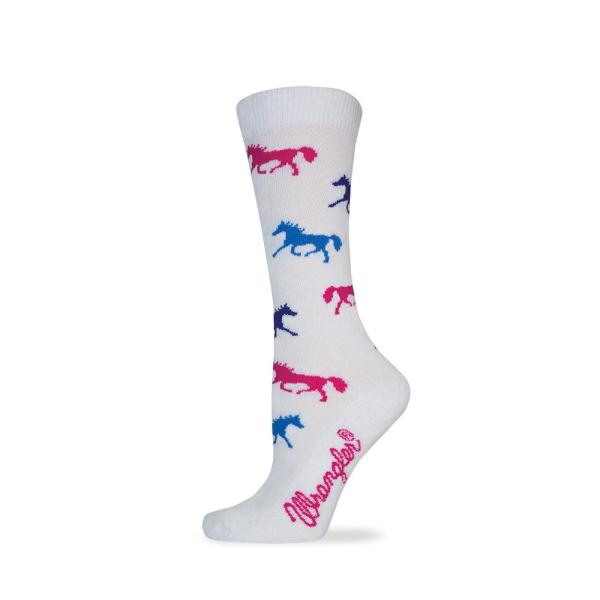 Wrangler Ladies Horses Crew Sock 1 Pair, White, W 7.5-9.5/M 6-8
