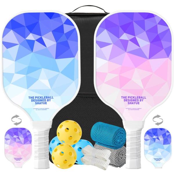 SHAYUE Pickleball Paddles Set of 2 Super Value with 2 Pickleball Fiberglass