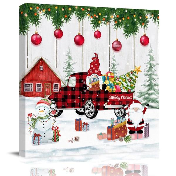 Canvas Prints Bathroom Wall Art Framed Wall Decor, Christmas Gnome Snowman