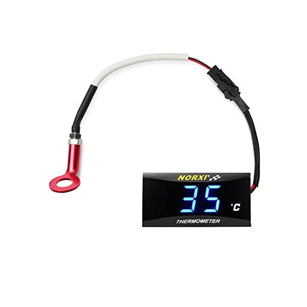 互換品 Norxi シリンダーヘッド温度計 エンジン温度ゲージ 10mm 14mm プローブセンサーアダプター付き 10mm 青
