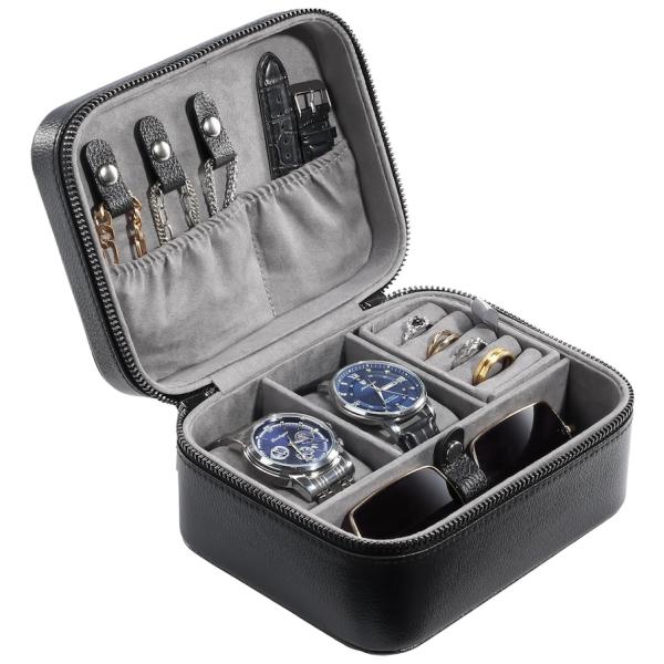ProCase トラベルウォッチケース 腕時計2本収納 メンズジュエリー収納 持ち運び 出張 旅行 PUレザー メンズジュエリーボックス アクセサリー整理 ブラック
