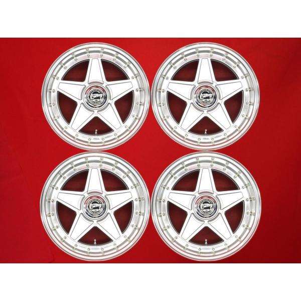 15インチ114.3ワークEウイング4穴、F6.5jjR7jjオフセット12中古 絶版 希少 WORK ワーク Ewing イーウイング III 中古ホイール 4本 7.5