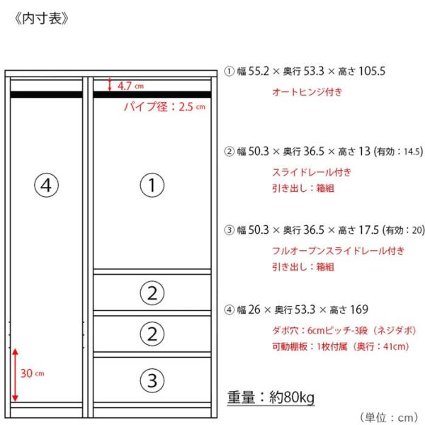 ワードローブ クローゼット 完成品 幅90cm 洋服タンス 鏡面 光沢 白 