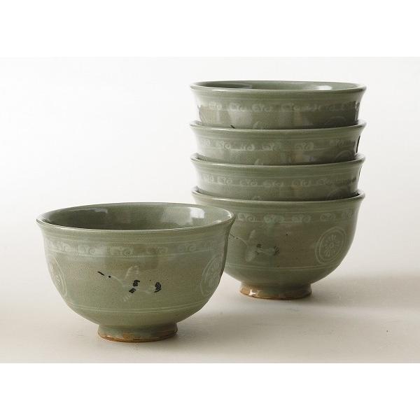 茶道具　雲鶴青磁数茶碗 茶道具・茶器 抹茶茶碗 数茶碗 青磁 雲鶴 5客 京都 中村与平作、紙箱