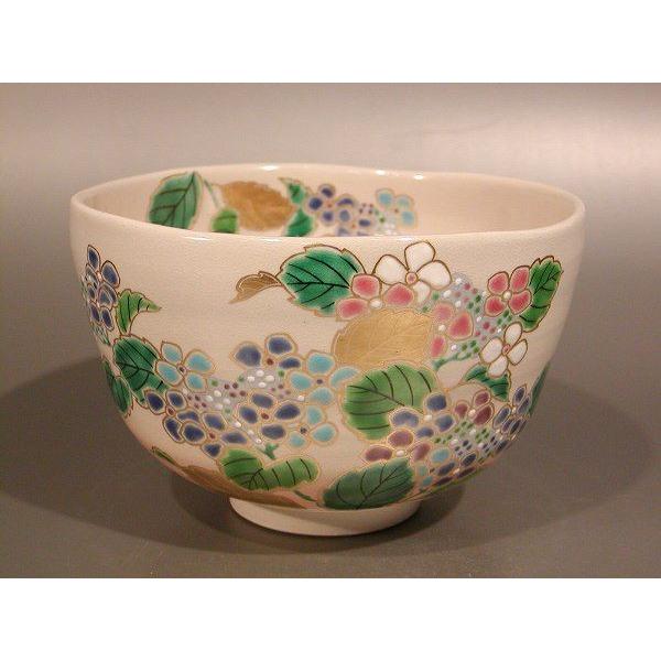 【期間限定お試し価格】 色絵 抹茶茶碗 茶道具 紫陽花（あじさい）、京焼 中村 東福窯 茶碗