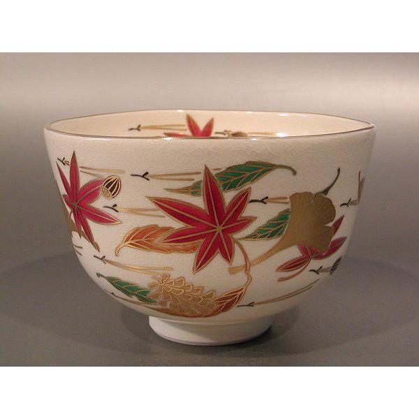 茶道具　抹茶茶碗　色絵　吹寄画、京都　相模竜泉作、桐共箱　新品。