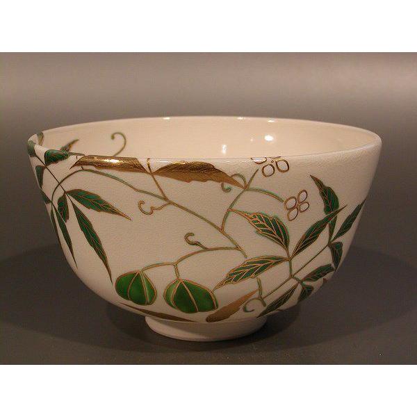 消費税無し 茶道具 抹茶茶碗 相模竜泉作 京都 風船葛（かずら）画、 色絵 茶碗
