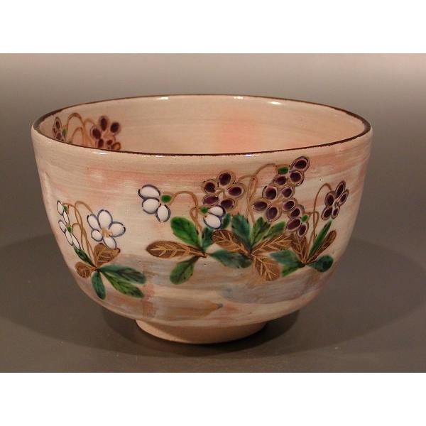 ５５％以上節約 茶道具 新品 鈴木一点作、桐共箱 すみれ、京都 乾山写 抹茶茶碗 茶碗