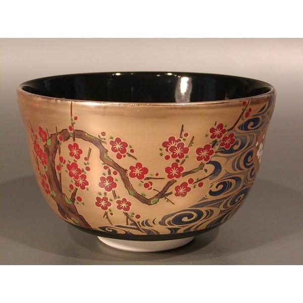 茶道具・茶器 抹茶茶碗 金地 光琳梅、 宮地英香作、化粧箱入 新品