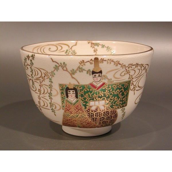 茶道具 抹茶茶碗 色絵 立雛画、京都 相模竜泉作、桐共箱 新品