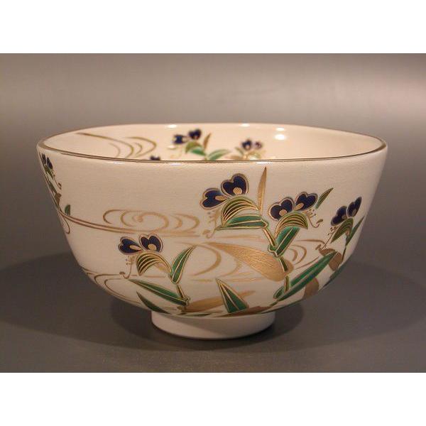 ★茶道具！洛陶窯『相模 竜泉』造！色絵 露草画 茶碗/平茶碗！共箱/共布/栞付★ ☆茶道具！洛陶窯『相模 竜泉』造！色絵 露草画 茶碗/平茶碗！共箱/