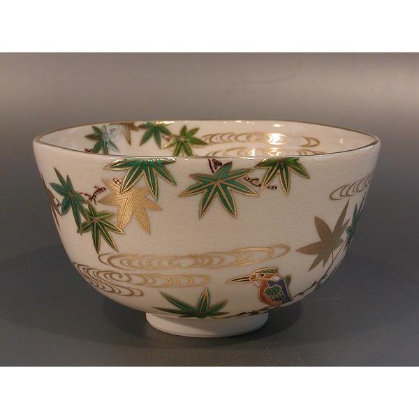 （お得な特別割引価格） 茶道具 抹茶茶碗 色絵 青楓 翡翠（かわせみ）画、京都 相模竜泉 茶碗