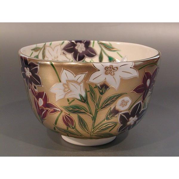 (新品)加藤如水　菖蒲金地茶碗 新品)加藤如水 菖蒲金地茶碗