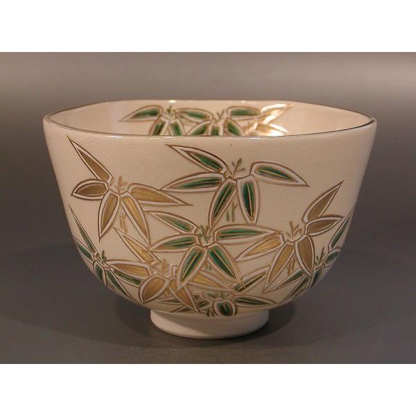 超大特価 茶道具 相模竜泉作、桐 隈笹（くまざさ）画、京都 色絵 抹茶茶碗 茶碗