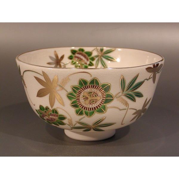 茶道具 抹茶茶碗 色絵 時計草画、京都 相模竜泉作、桐共箱 新品