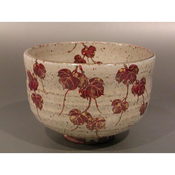 茶道具・茶器 抹茶茶碗 色絵 蔦、京焼 中村清彩作、桐共箱 新品 