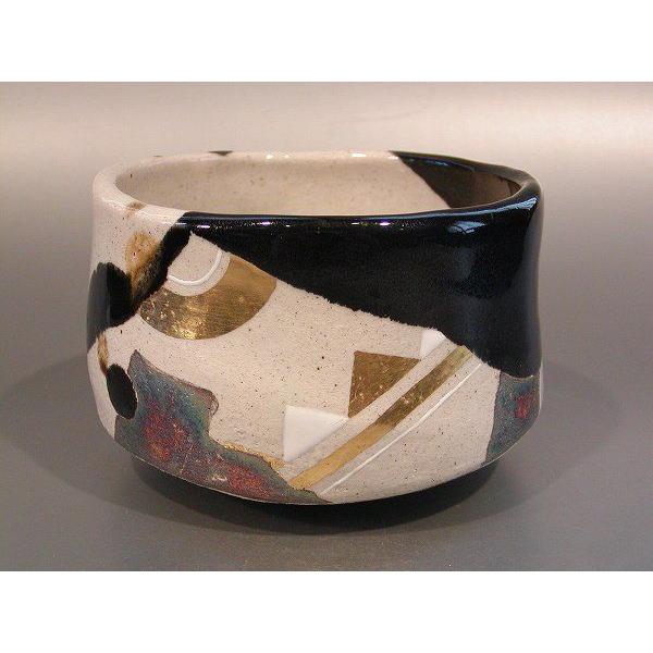 茶道具 抹茶茶碗 掛分釉 幾何学紋 N6 京焼、 京都 山本阿吽（あうん