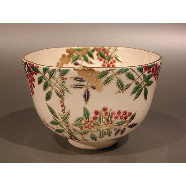 【超新作】 茶道具 抹茶茶碗 相模竜泉作、桐 南天（なんてん）画、京都 色絵 茶碗