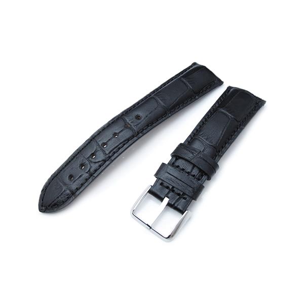 22mm MiLTAT 時計ベルト クロコグレーン マットブラック カーブド