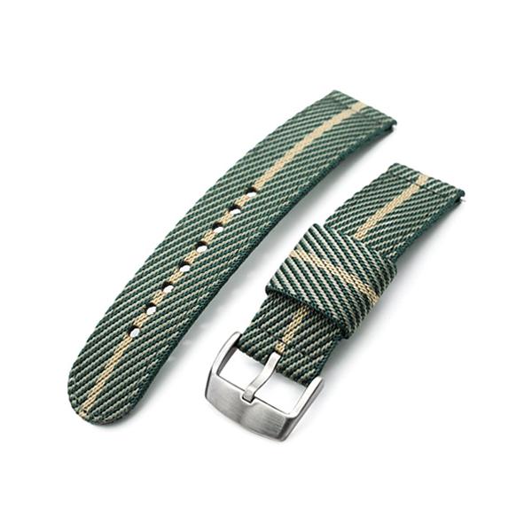 22mm MiLTAT 時計ベルト ナイロン グリーン＆カーキ ポリッシュド
