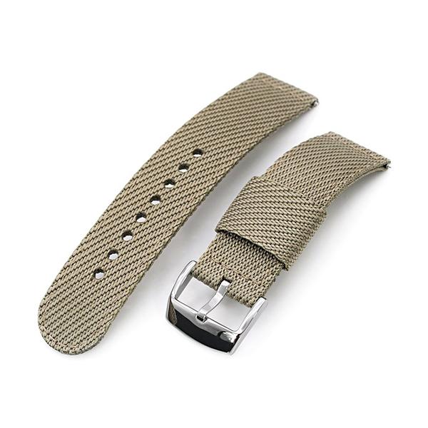 22mm MiLTAT 時計ベルト ナイロン カーキ ポリッシュドバックル