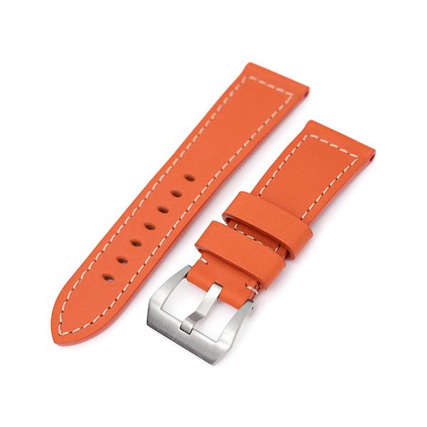 24mm MiLTAT 時計ベルト バレニアレザー オレンジ ベージュステッチ