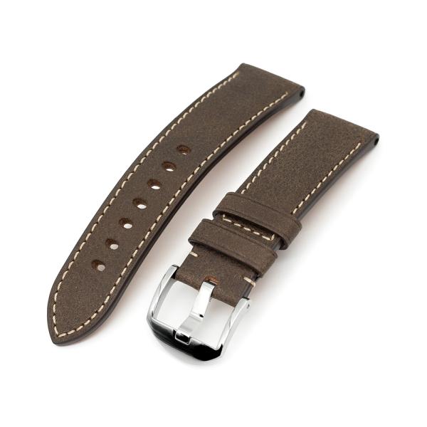 24mm MiLTAT 時計ベルト イタリアンレザー ダークブラウン ベージュ