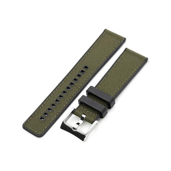 20mm MiLTAT 時計ベルト セイルクロス FKMラバー ミリタリーグリーン