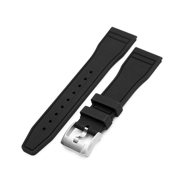 20mm MiLTAT 時計ベルト FKMラバー パイロット ブラック ストレート