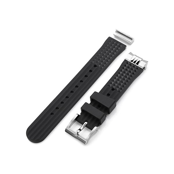 20mm MiLTAT 時計ベルト FKMラバー ブラック ワッフル