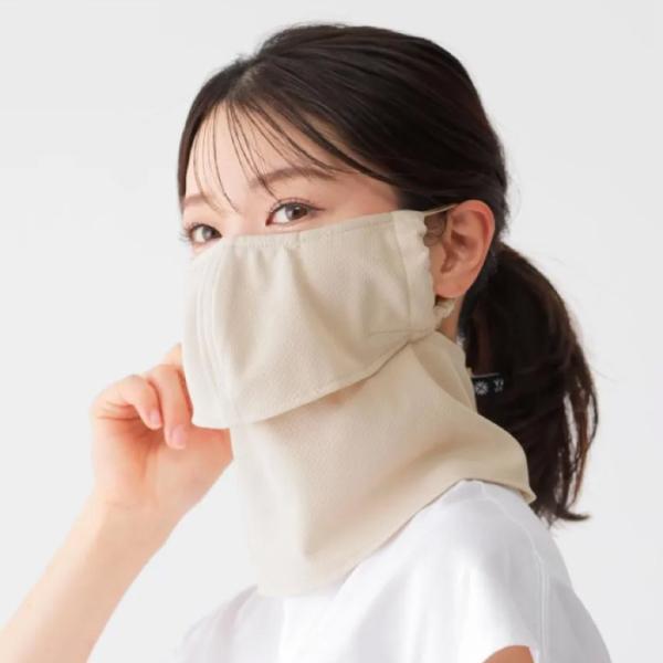 ヤケーヌ爽クール ベージュ （スナップ式/鼻芯/打ち水効果） UVカットフェイスカバー 紫外線対策 日焼け対策 接触冷感 アウトドア ランニング ウォーキング
