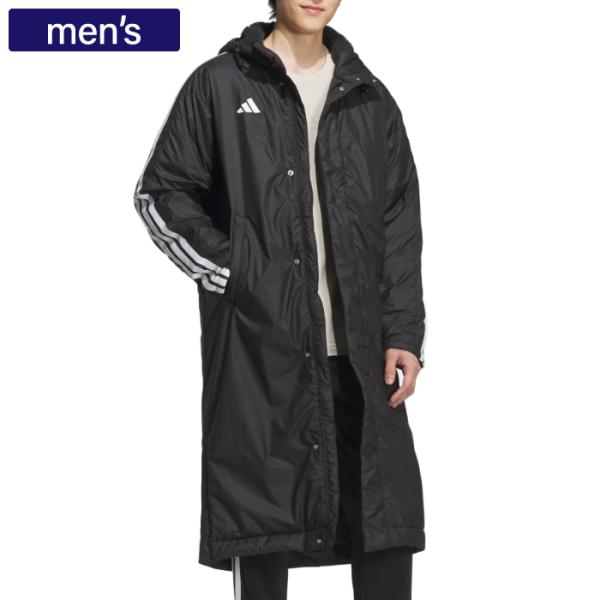 adidas アディダス ベンチコート スリーストライプス ルーズフィット ロング ボアコート メンズ ポリエステル Black White KA1302