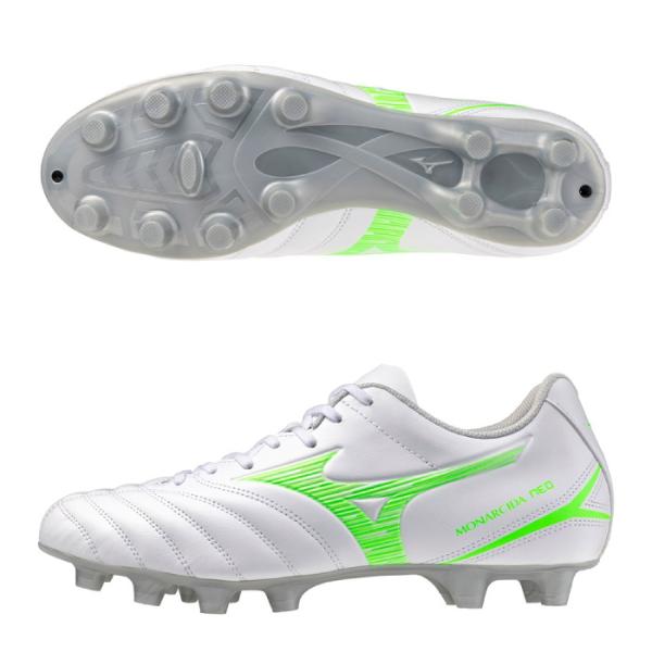 MIZUNO ミズノ モナルシーダネオ 3 セレクト サッカースパイク 土 天然芝 人工芝 人工皮革 2025年春夏 ホワイト×ネオングリーン P1GA252537