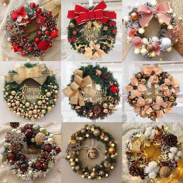 クリスマスリース ドライフラワー ウッドフラワー 30cm ギフトボックス