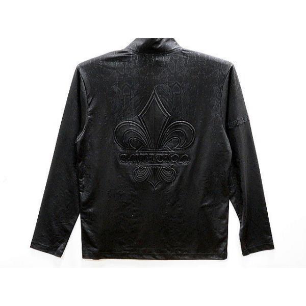 BE AMBITION   百合＆ロゴ　エンボス　パイソン柄生地 長袖ジップポロシャツ 　ビーアンビション BE AMBITION 百合＆ロゴ エンボス パイソン柄生地 長袖ジップ