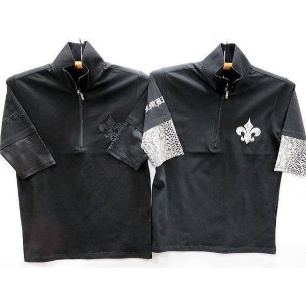 BE AMBITION   ５分袖　ジップポロシャツ  レイヤード　パイソン柄百合　ビー・アンビション BE AMBITION 百合パイソン柄レイヤード 5分袖ZIPポロシャツ ビー