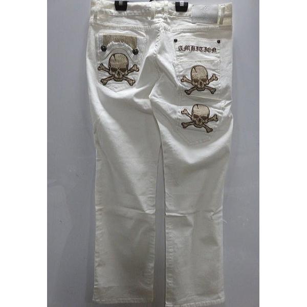 ビーアンビション ストレッチホワイトチノパンツ スカル刺繍 BE