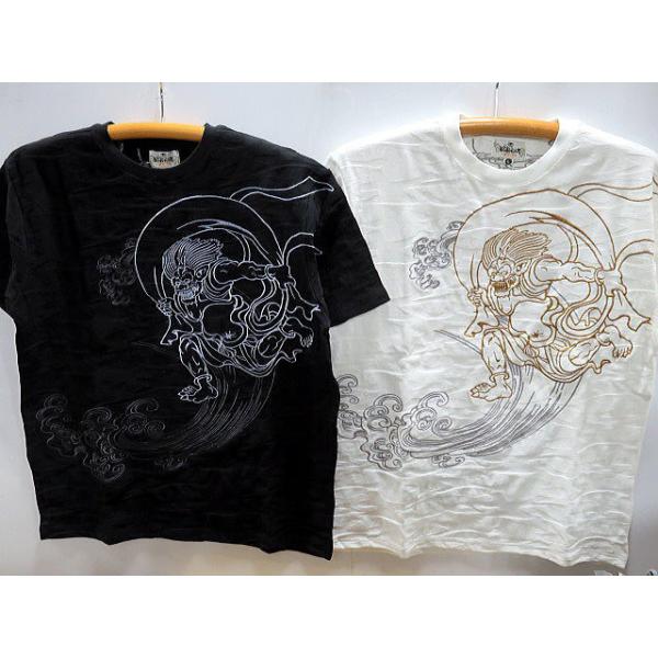 絡繰魂 風神雷神刺繍 迷彩ジャガード 半袖Tシャツ : takafuku1915
