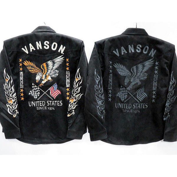 vanson leathers イーグル＆フラッグ刺繍 起毛ボンディングシャツ