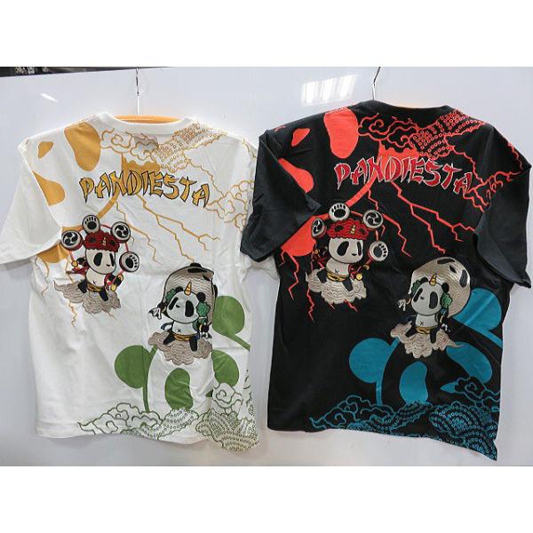 PANDIESTA JAPAN 風神雷神パンダ刺繍 半袖Tシャツ パンディエスタ