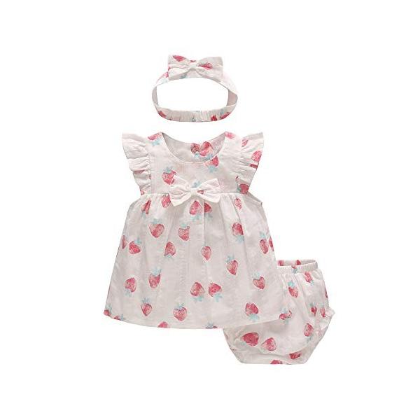 Haoerwu ベビー服 ワンピースパンツ髪飾り3点セット女の子半袖夏綿カバーオール赤ちゃんフリル総柄イチゴ柄ベ Www Vividarts Co Uk