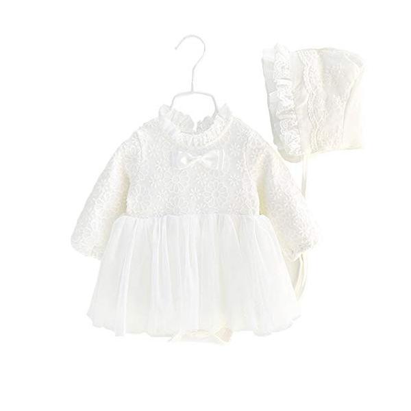 ベビー服 ワンピース チュールスカート付き2点帽子付き 長袖女の子セレモニー 結婚式服春秋 綿 カバーオール Eternity Dental