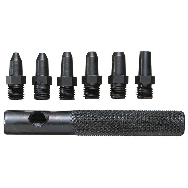 ●本体：スチール●ビット：機械構造用炭素鋼 ●ポンチ交換式で、刃先を交換することにより6サイズの穴あけが可能です。 ●皮、布、紙の穴あけ、レザークラフト、手芸に ●サイズ(mm)：：2.0、2.5、2.8、3.2、4.0、4.8 ●全長(m...