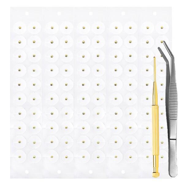 耳つぼジュエリー 100粒 耳ツボシール ステンレス製 耳つぼシール 金粒 銀粒 透明 耳ツボジュエリー シール-ゴールド(付属のピンセットやツボ確認棒 説明書)商品コード：66079737742型番：ET-J100カラー：コールド【耳つぼ...