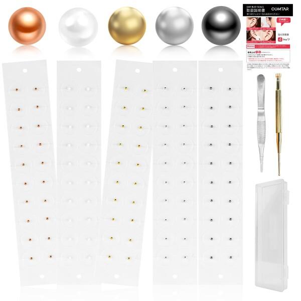 COMTAR 耳つぼジュエリー 100粒 (チタン+セラミック+ローズゴールド+シルバー+ゴールド) 耳ツボシール 耳つぼシール 耳ツボジュエリー タン製 日本語説明書 ?解説図1枚&amp;確認棒&amp;ピンセット&amp;収納ケース付...