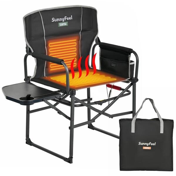 SunnyFeel 加熱アウトドアチェア 折りたたみ サイドテーブル付き