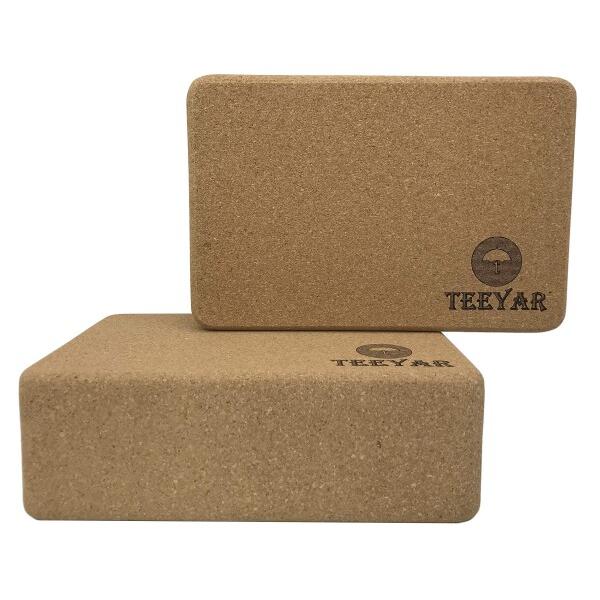 コルク ヨガブロック - Teeyar 2個セット 頑丈な 100％天然スペインコルクエクササイズブロック 9’’x6’’x3 ’’ヨガ/ピラティス/ジム/練習用 (コルクヨガブロック, 23 x 15 x 7.6cm)商品コード：6607...