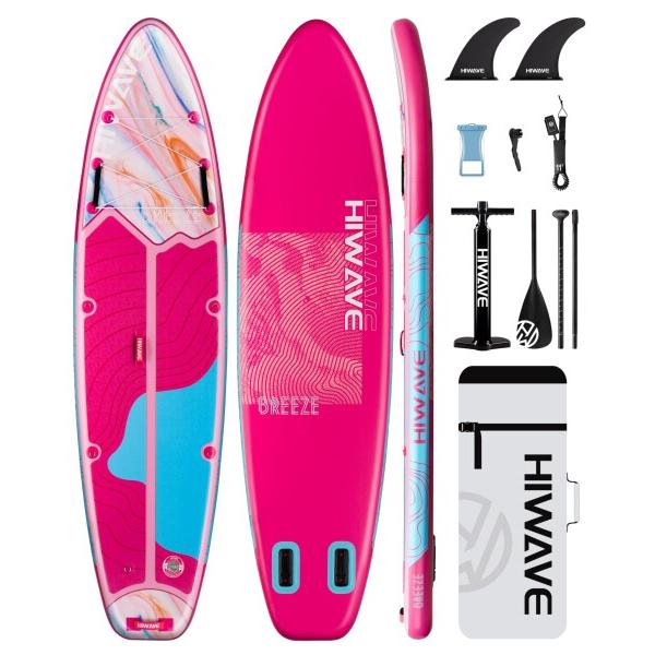 Hiwave 空気入り縦型パドル11'*34'*6'補助プレート、420ポンドCapicity成人と青少年パドル、海と湖のペットに適して、両手ポンプ、ピンク商品コード：66079930260型番：JP-ブリーズ-ピンクカラー：微風粉11'*...