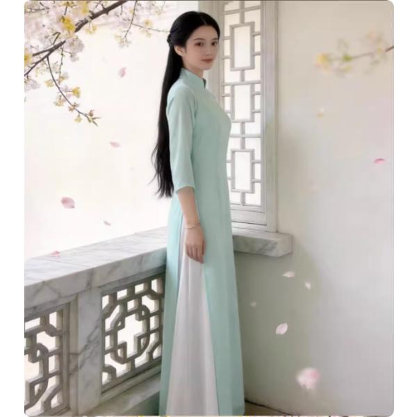 爆買 チャイナドレス ロング チャイナワンピース アオザイ 中国風 チャイナ服 Aライン 大きいサイズ 7分袖  コスプレ コスチューム チーパオ★素材：シフォン　ポリエステル　画像のカラーが多少異なる場合があります。仕入時期により多少デザ...